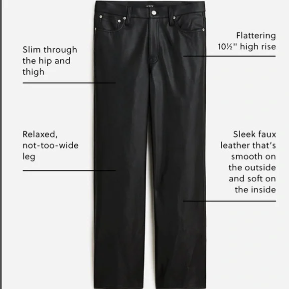 NEW J CREW faux leather slim wide-leg pant - Picture 4 of 4